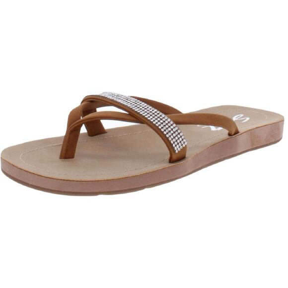 Seven7 Womens Bondi Caramel Faux Leather Slip On Thong Sandals Flats 7 - Picture 1 of 3